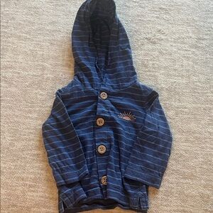 Striped Blue Hooded Cardigan with Wooden Buttons